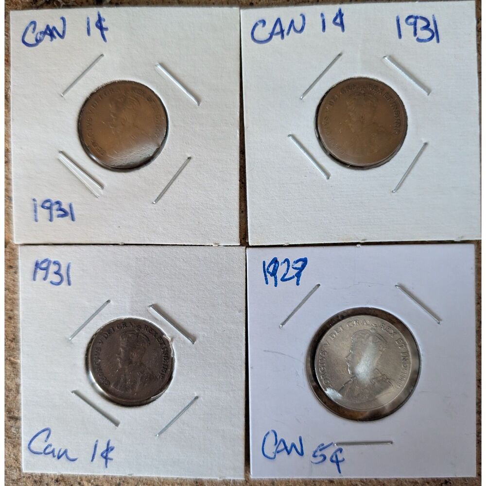 Vintage Canada Coin Lot 1931 One Cent x3 1929 Five Cents George V